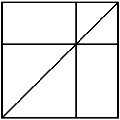Geometric drawing of an outline square with sections divided by vertical, horizontal, and diagonal lines.